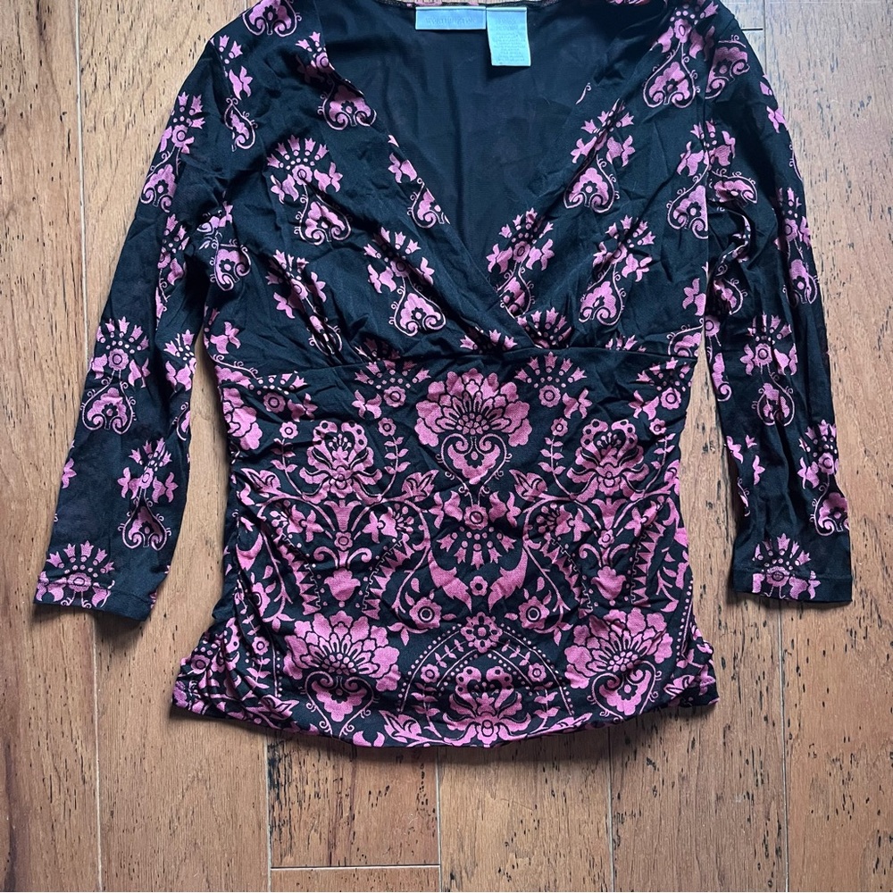 Worthington Black and Pink Patterned Blouse